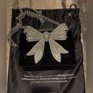 Kurt Geiger Black Crossbody Bag with Silver Crystal Bow